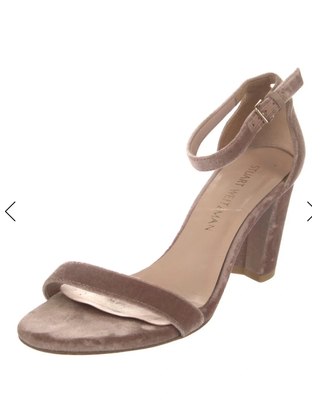 Stuart Weitzman Taupe Velvet Ankle-Strap Block Heels